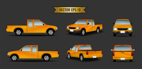 Wall Mural - Car pickup mockup realistic orange isolated on the background. Ready to apply to your design. Vector illustration.