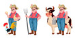Farmer cartoon character, set of three poses