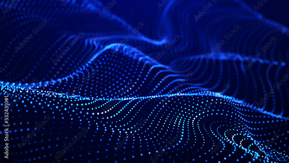 Digital technology background. Dynamic wave of glowing points ...