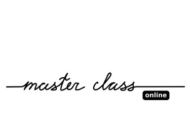 Sticker - Master class online vector lettering, web banner. Online button. Simple master class background.One continuous line drawing.