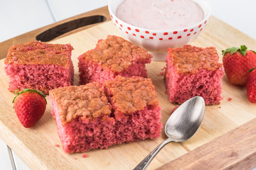 Wall Mural - Homemade strawberry sheetcake with strawberry frosting.