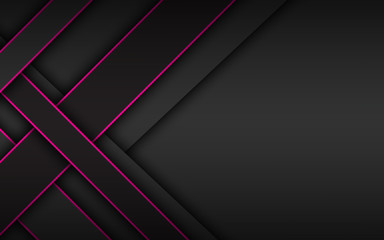 Wall Mural - Black and pink overlapped stripes, dark abstract corporate design, geometric material background with place for your text, modern vector illustration