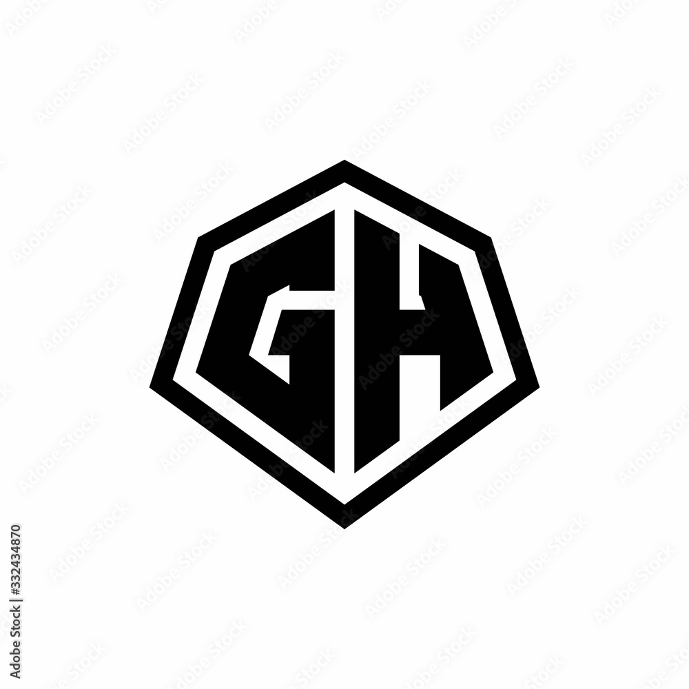 GH monogram logo with hexagon shape and line rounded style design ...
