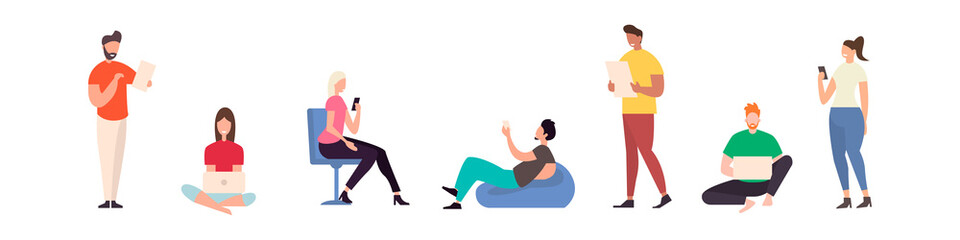 People on social networks. Communication over the Internet. Chat, video, news, messages, website, search for friends, mobile web graphics. Telework. Young people in gadgets, smartphones and laptops.