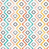Colorful Squares and Zigzag Paint Brush Strokes Seamless pattern. Vector Abstract Grunge background