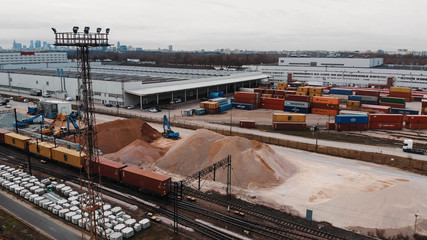 Warsaw, Poland 03.20.2020. - Empty cargo containers on the railyard. Freight transport. inland shipping