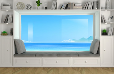 Wall Mural - Wide panoramic window sofa in the room