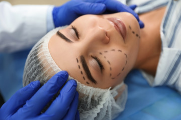 Poster - Doctor preparing female patient for cosmetic surgery in clinic