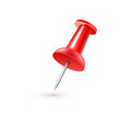 © makstorm - Realistic vector plastic glossy red push pin 3D vector icon on white background.