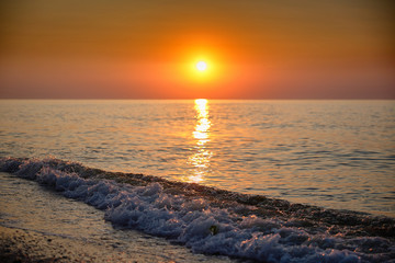 Poster - Beautiful dawn sunrise at sea. Seascape. Black Sea