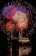Washington, DC. USA, July 4, 1991  Annual July 4th Fireworks Display Over The Lincoln Memorial As Seen From The Virginia Side Of The Potomac River.