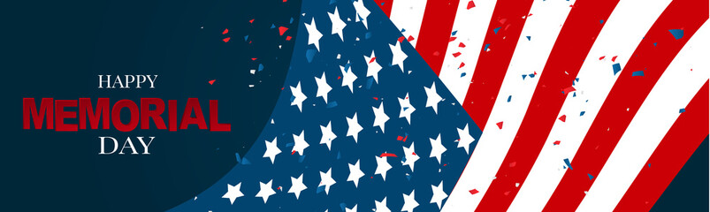 Wall Mural - memorial day banner, website or newsletter header. background with american national flag. united st
