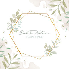 Wall Mural - Wedding invitation card template with golden watercolor floral