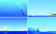 Illustrations set of surfing, diving and sailing 