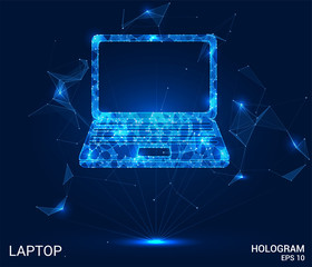 hologram laptop. a notebook made up of polygons, triangles , points, and lines. laptop low-poly conn