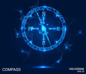 Wall Mural - a hologram compass. a compass of polygons, triangles , points, and lines. compass is a low-poly comp