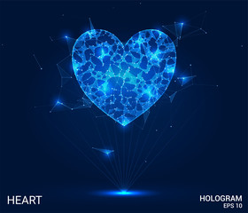 Wall Mural - Hologram heart. The heart consists of polygons, triangles , points, and lines. The heart is a low-poly compound structure. The technology concept.
