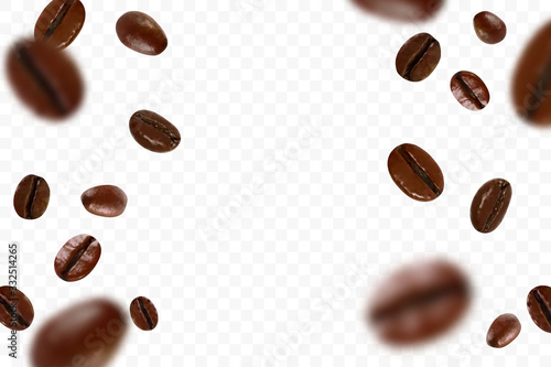 Cuadros en Lienzo Falling realistic coffee beans isolated on transparent background