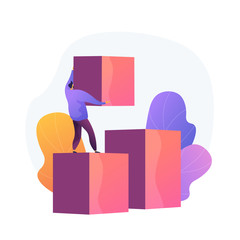 Sticker - Self made businessman. Career ladder. Personal improvement, new opportunity. Man with cubes building stairs. Business growth, strategy development. Vector isolated concept metaphor illustration