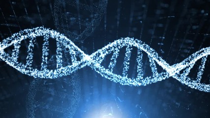 Wall Mural - science animation background with rotating dna cells and flare light.