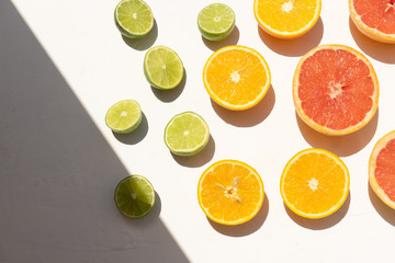 Wall Mural - Citrus fruits rich in vitamin c on white background