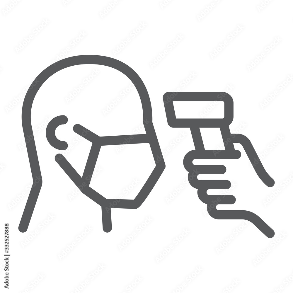Checking body temperature line icon, coronavirus and covid 19, temperature scaning sign, vector graphics, a linear pattern on a white background, eps 10. - obrazy, fototapety, plakaty 