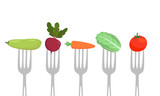 Fototapeta Kuchnia - Vegetables on a forks. Healthy eating concept.
