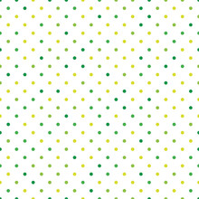 Seamless Polka Dot Pattern. Green Dots In Random Sizes On White Background. Vector Illustration