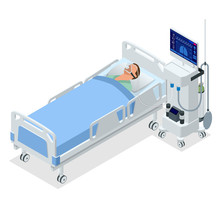 Isometric Ventilator Medical Machine Designed To Provide Mechanical Ventilation By Moving Breathable Air Into And Out Of The Lungs And For Anesthesia Of The Patient.
