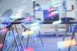 © peshkova - Multi exposure of data theme drawing and office interior background. Concept of technology.