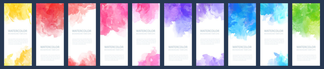 Wall Mural - Flyer or banner template design bundle set with watercolor background