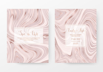 Wall Mural - Liquid rose gold marble celebration invitation cards.