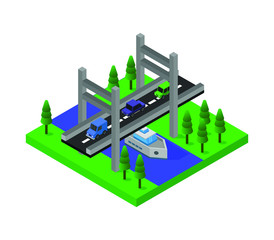 Sticker - boat under isometric bridge