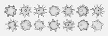 Set Of Different Viral Cells. Novel Coronavirus (2019-nCoV). Virus Covid 19-NCP. Coronavirus NCoV Denoted Is Single-stranded RNA Virus. Linear Outline Polygon Mesh Style. Vector Illustration.