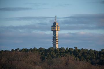 The Tele tower Kaknästornet in the district Djurgården in Stockholm an early spring day in Stockholm