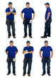 © sirastock - collection set of Full body portrait of asian delivery man working in blue shirt with Waist bag for equipment isolated white background