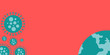 © BKHRB - Earth and virus icon on red banner background covid 19 concept