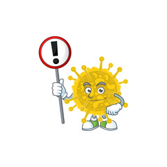 Poster - Smiling cartoon design of coronavirus pandemic with a sign