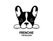 Adorable French Bulldog waiting for his snacks. Cute Frenchie with bunny ears in black & white logo.