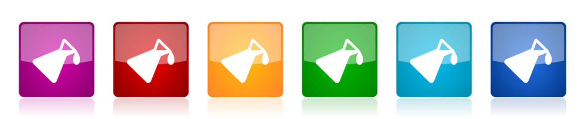 Leinwandbilder - Chemistry icon set, colorful square glossy vector illustrations in 6 options for web design and mobile applications