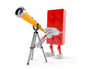 Wall Mural - Toy block character looking through a telescope