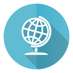 Aufkleber - Globe blue round flat design vector icon isolated on white background, world, global, map, earth illustration in eps 10