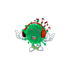 Wall Mural - cartoon mascot design of coronavirus pneumonia enjoying music