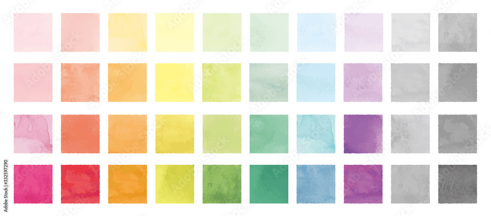 Vector set of rainbow watercolor square shapes. 水彩のベクター四角セット	 - obrazy, fototapety, plakaty 