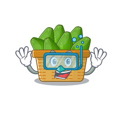 Wall Mural - A cartoon picture featuring avocado fruit basket wearing Diving glasses