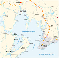 Road map of the Bay of All Saints in the Brazilian state of Bahia