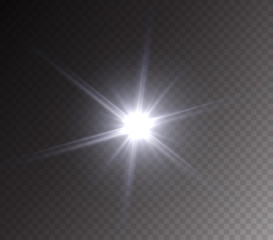 Wall Mural - camera flash light effect isolated on transparent background. white flashlignt, flare, projector ray