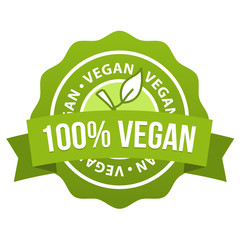 Wall Mural - 100% Vegan Badge. Vegan Button. Eps10 Vector Banner.