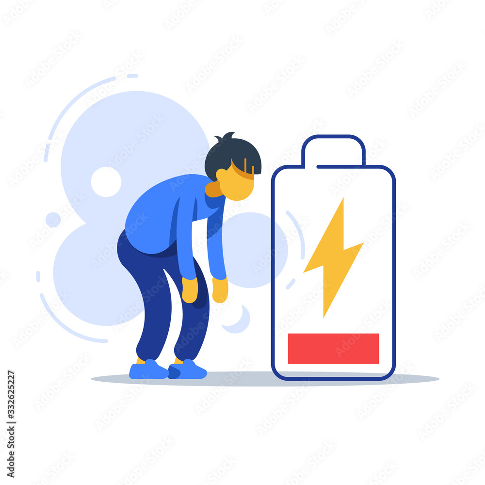Chronic tired man, exhausted person, male character feeling weak, low ...
