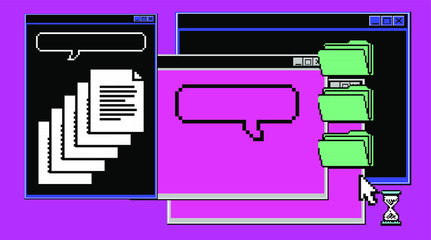 Aufkleber - Computer screen with Command-line interface or console terminal. Retrofuturistic vaporwave style illustration in punchy pastel colors.